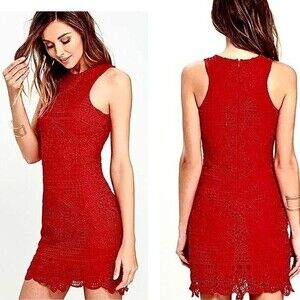 JOA Romanza Red Lace Mini Dress S
